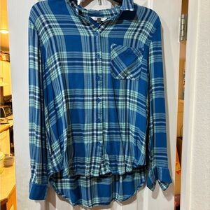 Blue and Green Plaid Button-Up Shirt